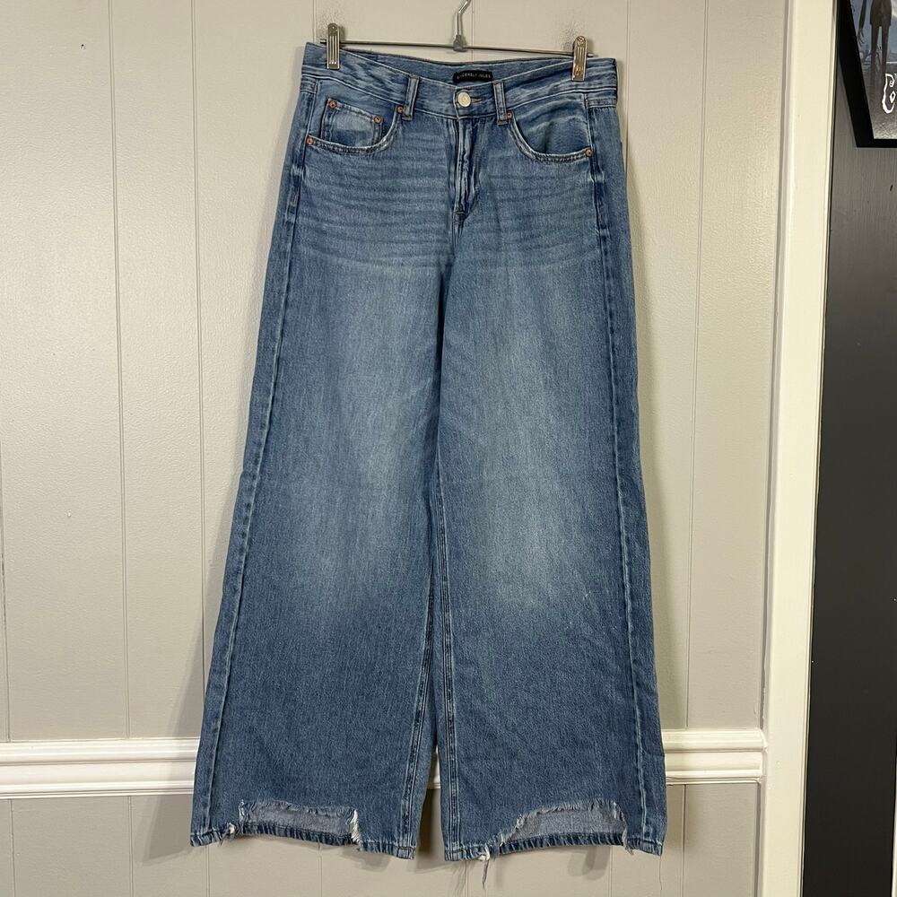 Sincerely Jules Womens 9/29 Wide Leg Jeans Distressed Raw Hem Blue Lightweight